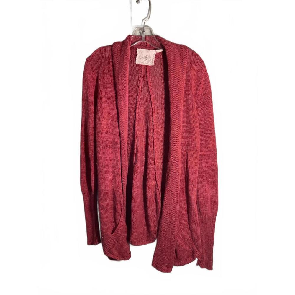Angel of the North Women's  Linen Blend Red Knit Asymetrical Cardigan Sweater